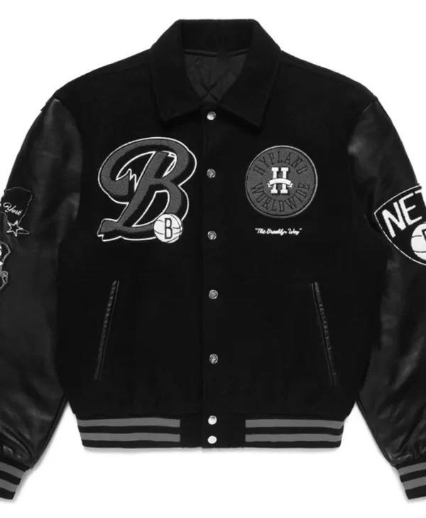 Brooklyn Nets Black Wool Bomber Jacket