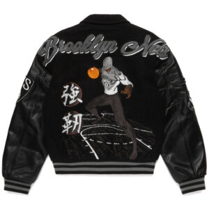 Brooklyn Nets Black Wool Bomber Jacket Back