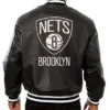 Brooklyn Nets Leather Bomber Black Full Snap Jacket Back