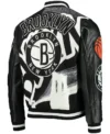 Brooklyn Nets Leather Varsity Jacket Back