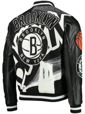 Brooklyn Nets Leather Varsity Jacket Back