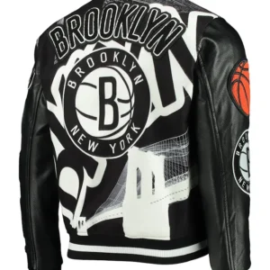 Brooklyn Nets Leather Varsity Jacket Back