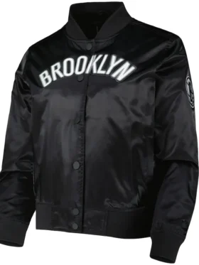 Brooklyn Nets Satin Black Bomber Jacket