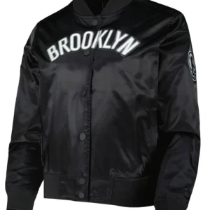 Brooklyn Nets Satin Black Bomber Jacket