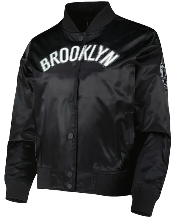 Brooklyn Nets Satin Black Bomber Jacket