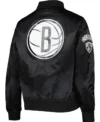 Brooklyn Nets Satin Black Bomber Jacket Back