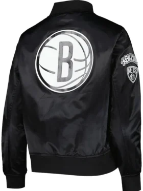 Brooklyn Nets Satin Black Bomber Jacket Back