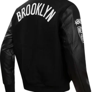 Brooklyn Nets Varsity Black Wool Jacket Back