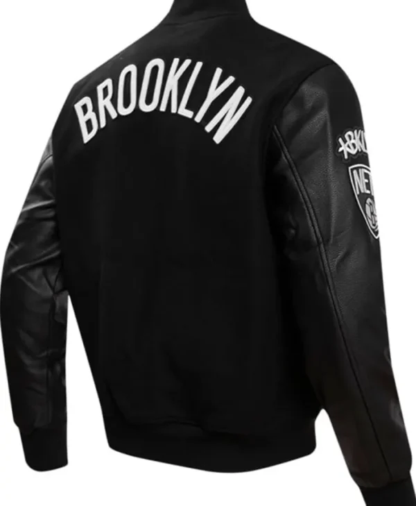 Brooklyn Nets Varsity Black Wool Jacket Back