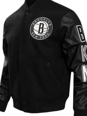 Brooklyn Nets Varsity Black Wool Jacket Side