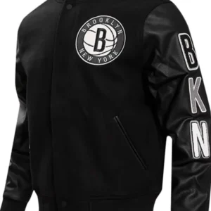 Brooklyn Nets Varsity Black Wool Jacket Side