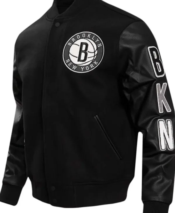 Brooklyn Nets Varsity Black Wool Jacket Side