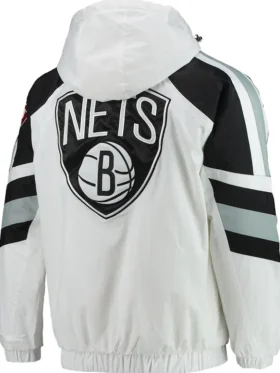 Brooklyn Nets White Starter Hoodie Jacket Back
