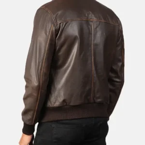 Brown Mens Vintage Leather Bomber Jacket Back