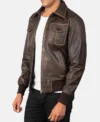 Brown Mens Vintage Leather Bomber Jacket Side
