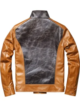 Brown and Black Vintage Leather Cafe Racer Jacket Mens Back