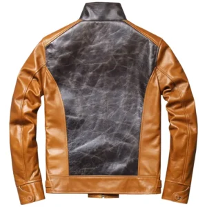Brown and Black Vintage Leather Cafe Racer Jacket Mens Back