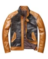 Brown and Black Vintage Leather Cafe Racer Jacket Mens Main