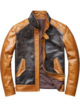 Brown and Black Vintage Leather Cafe Racer Jacket Mens Main
