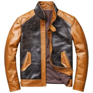 Brown and Black Vintage Leather Cafe Racer Jacket Mens Main