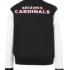 Buy Arizona Cardinals Black Varsity White Leather Sleeves Full Snap Jacket