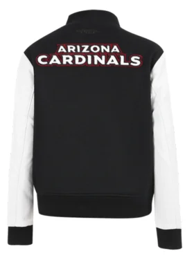 Buy Arizona Cardinals Black Varsity White Leather Sleeves Full Snap Jacket