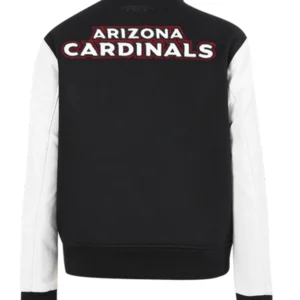 Buy Arizona Cardinals Black Varsity White Leather Sleeves Full Snap Jacket