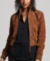 Buy Classic Cropped Brown Suede Bomber Jacket