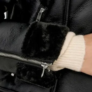 Buy Now Women Asymmetrical Shearling Pilot Black Jacket
