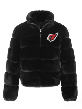 Buy Womens Arizona Cardinals Black Faux Fur Full Zip Bomber Jacket