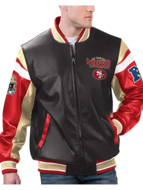 Carrie San Francisco 49ers Black Leather Varsity Jacket