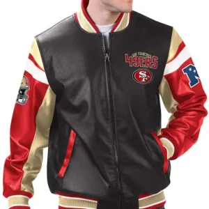 Carrie San Francisco 49ers Black Leather Varsity Jacket