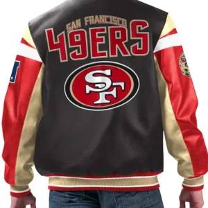 Carrie San Francisco 49ers Black Leather Varsity Jacket Back