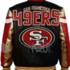 Carrie San Francisco 49ers Black Leather Varsity Jacket back