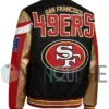 Carrie San Francisco 49ers Black Leather Varsity Jacket left back
