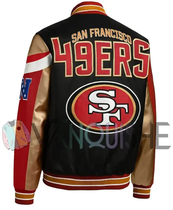 Carrie San Francisco 49ers Black Leather Varsity Jacket left back