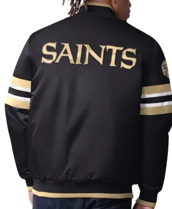 Cartwright New Orleans Saints Black Satin Varsity Jacket Back