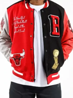 Chicago Bulls Leather Sleeves Varsity Jacket