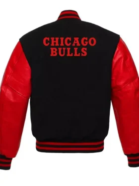 Chicago Bulls Red And Black Leather Sleeve Varsity Jacket