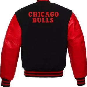 Chicago Bulls Red And Black Leather Sleeve Varsity Jacket