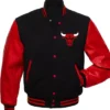 Chicago Bulls Red And Black Leather Sleeves Varsity Jacket