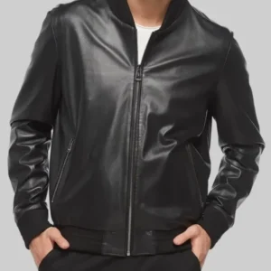 Chris Hemsworth Crime 101 Black Leather Bomber Jacket