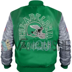 Chyna Philadelphia Eagles Green Satin Varsity Jacket back