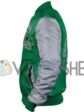 Chyna Philadelphia Eagles Green Satin Varsity Jacket left