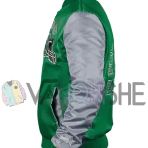 Chyna Philadelphia Eagles Green Satin Varsity Jacket left