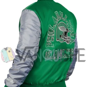Chyna Philadelphia Eagles Green Satin Varsity Jacket left back