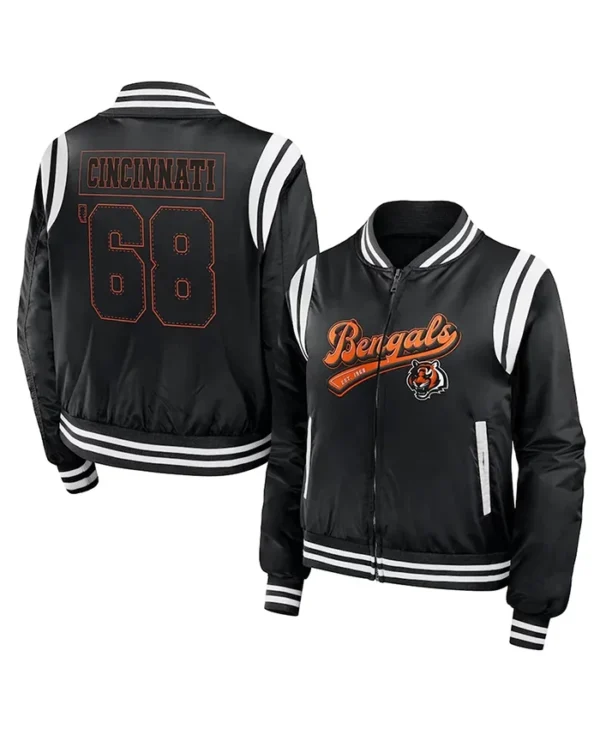 Cincinnati Bengals Black Satin Varsity Jacket