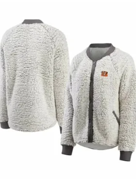 Cincinnati Bengals White Sherpa Bomber Jacket