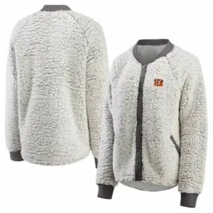 Cincinnati Bengals White Sherpa Bomber Jacket