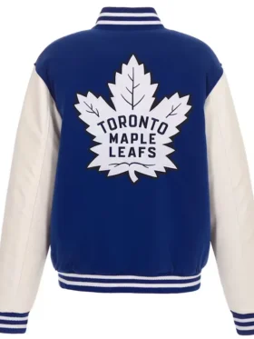 Clementine NHL Toronto Maple Leafs Royal and White Varsity Jacket Back